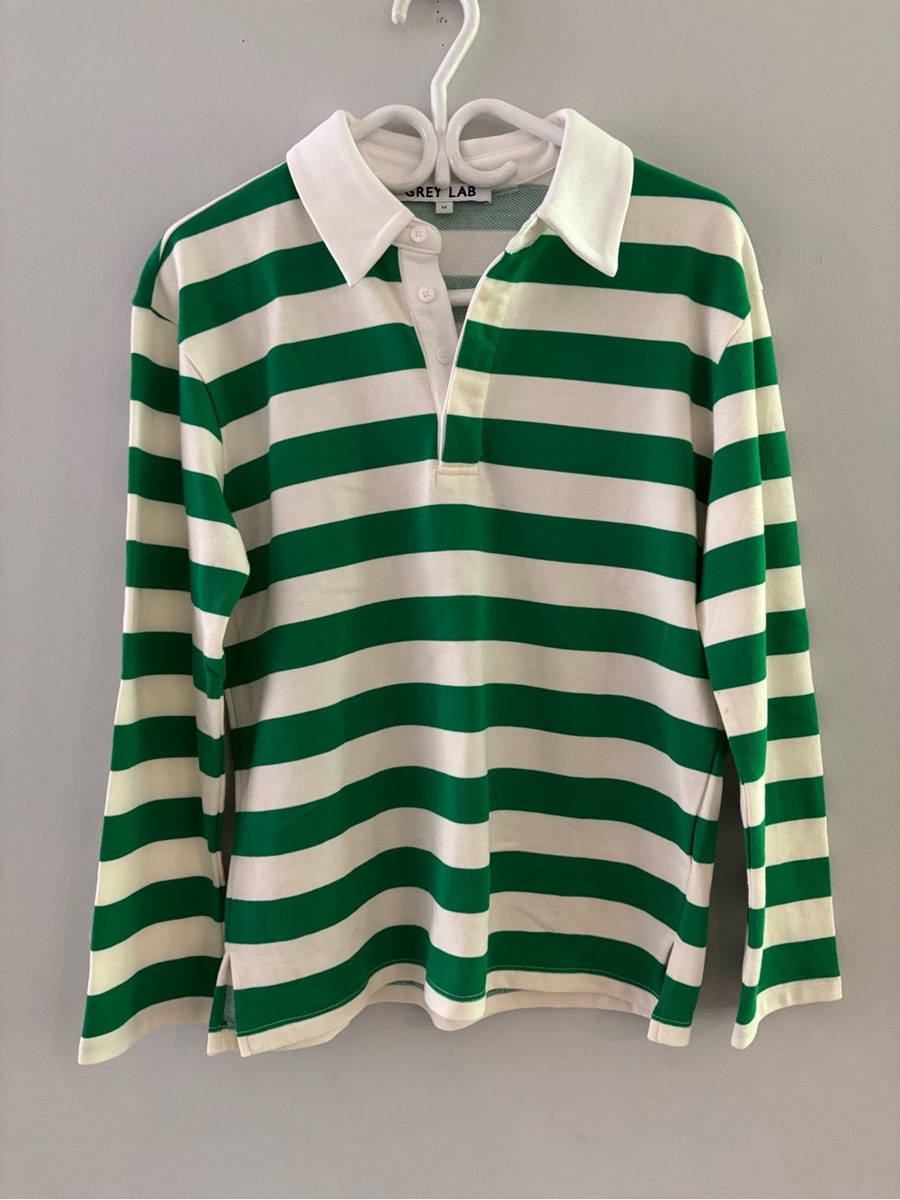 GREY LAB Rugby Green & White Striped Long Sleeve Shirt Size XS Preppy